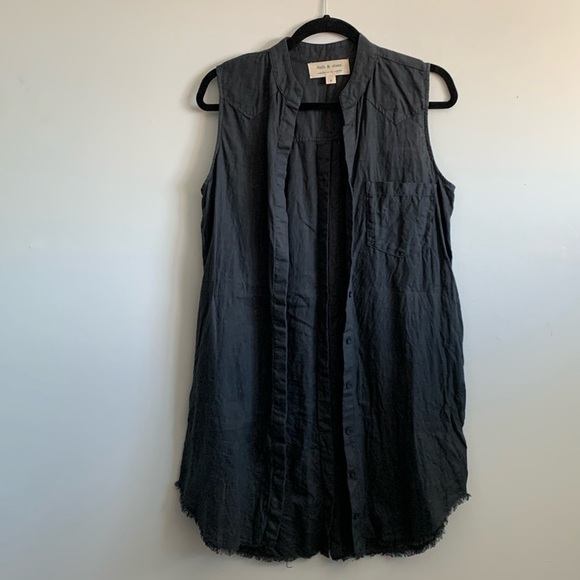 Anthropologie Cloth & Stone Stripe Fray Button Down Sleeveless/Shirt Dress sizeS - Picture 2 of 3